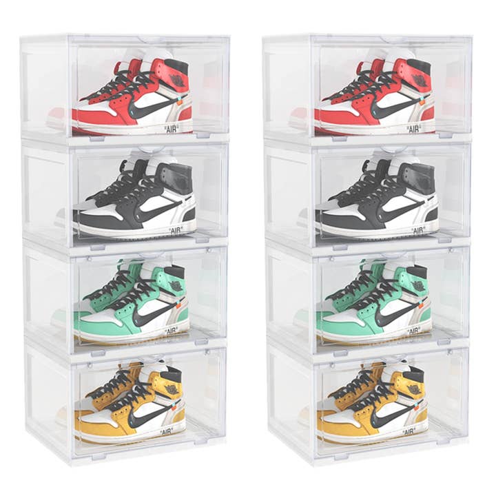 SOGA 2X 4 Tier Transparent Portable Shoe Organiser Sneaker Footwear Folding Plastic Bin Stackable Storage Box with Magnetic Door for wholesale by SOGA International Pty Ltd