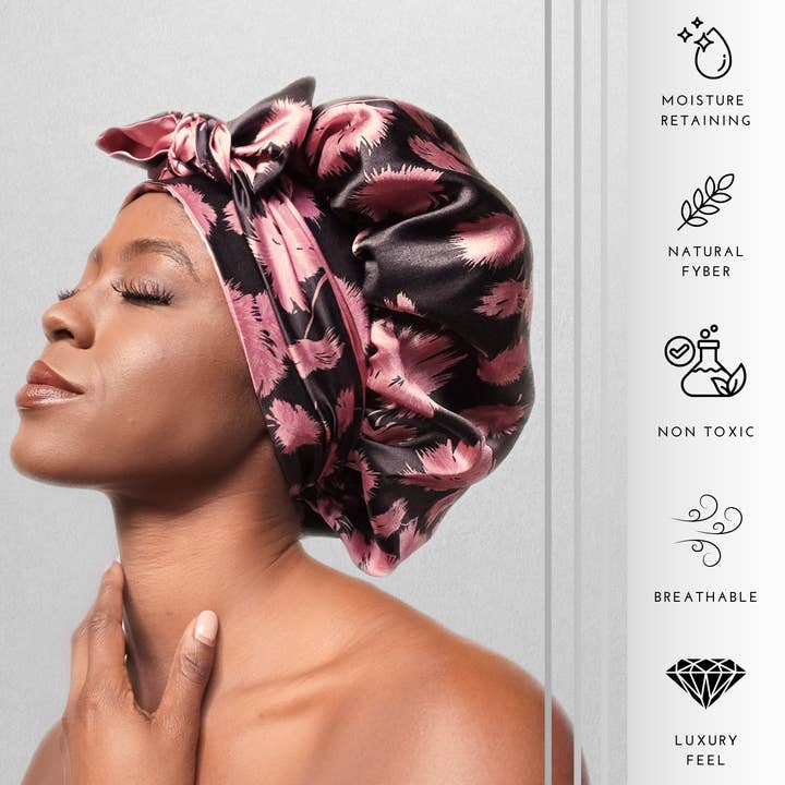 Nochka - Wholesale Sleep cap / bonnet – women's - Vintage Pink Print Reversible Bonnet with Ties1