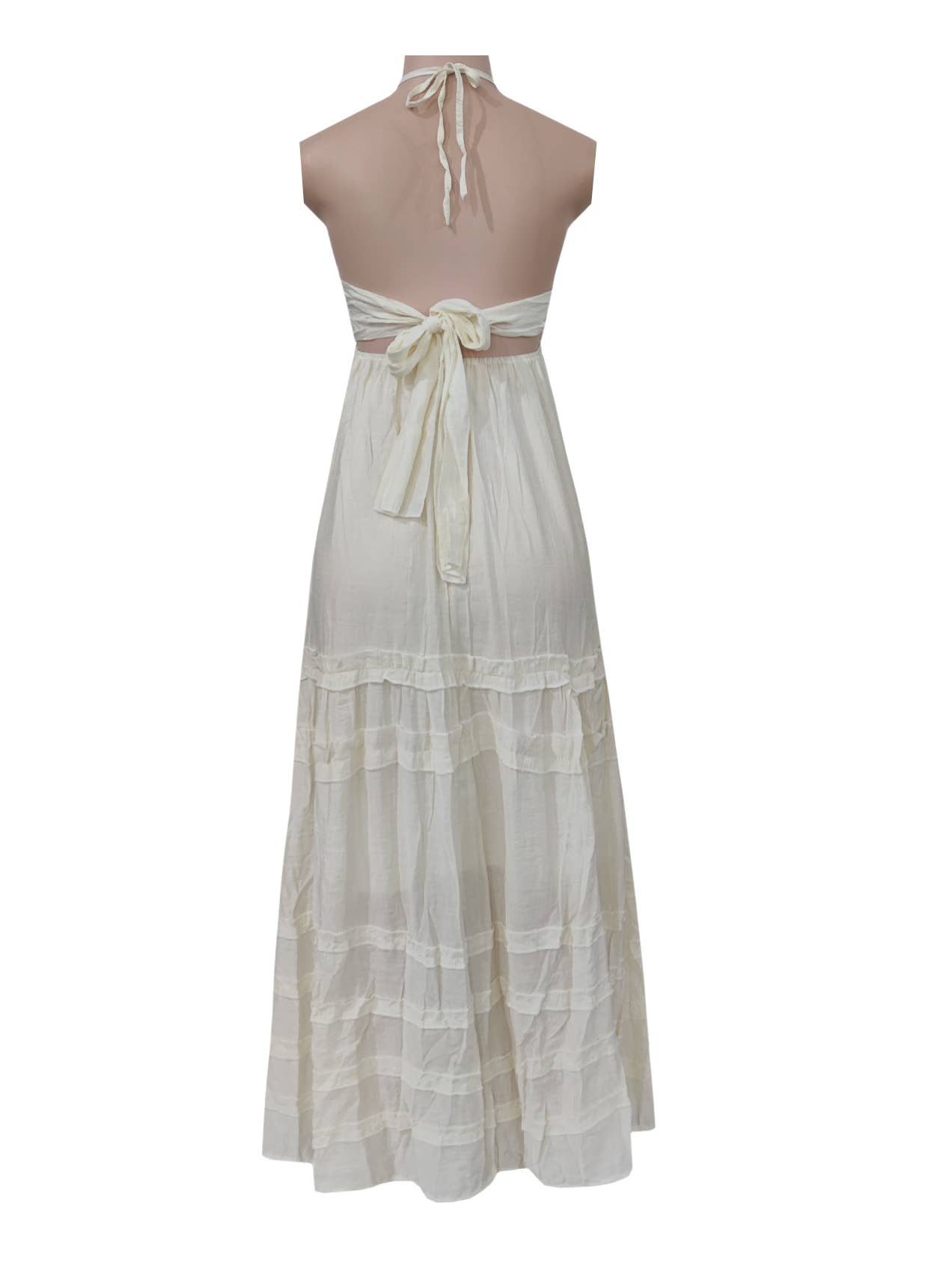 beige BOHO Beach Resort ruffle halter large swing flare maxi dress for wholesale on Faire1