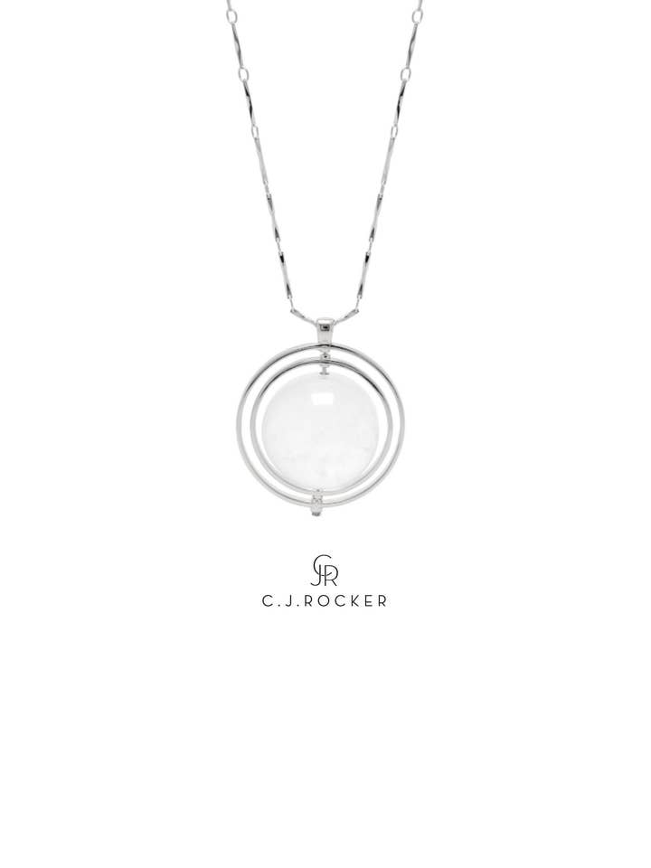 Smoky Quartz Stone Orbital Necklace in Rhodium Silver for wholesale by C.J.ROCKER