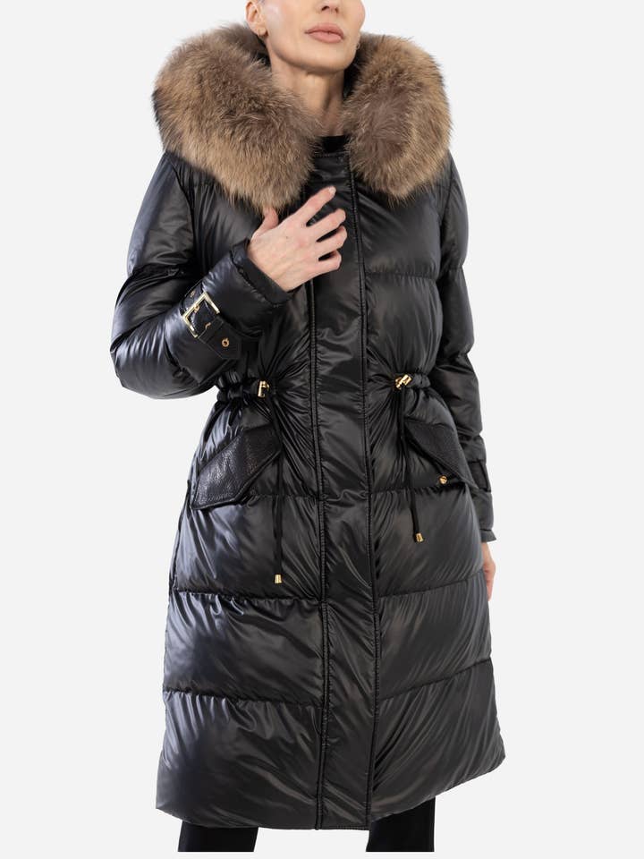 Abrigo Acolchado ALBA Parka con Cuello de Piel Natural Desmontable para venta al por mayor de Cuir Dimitri