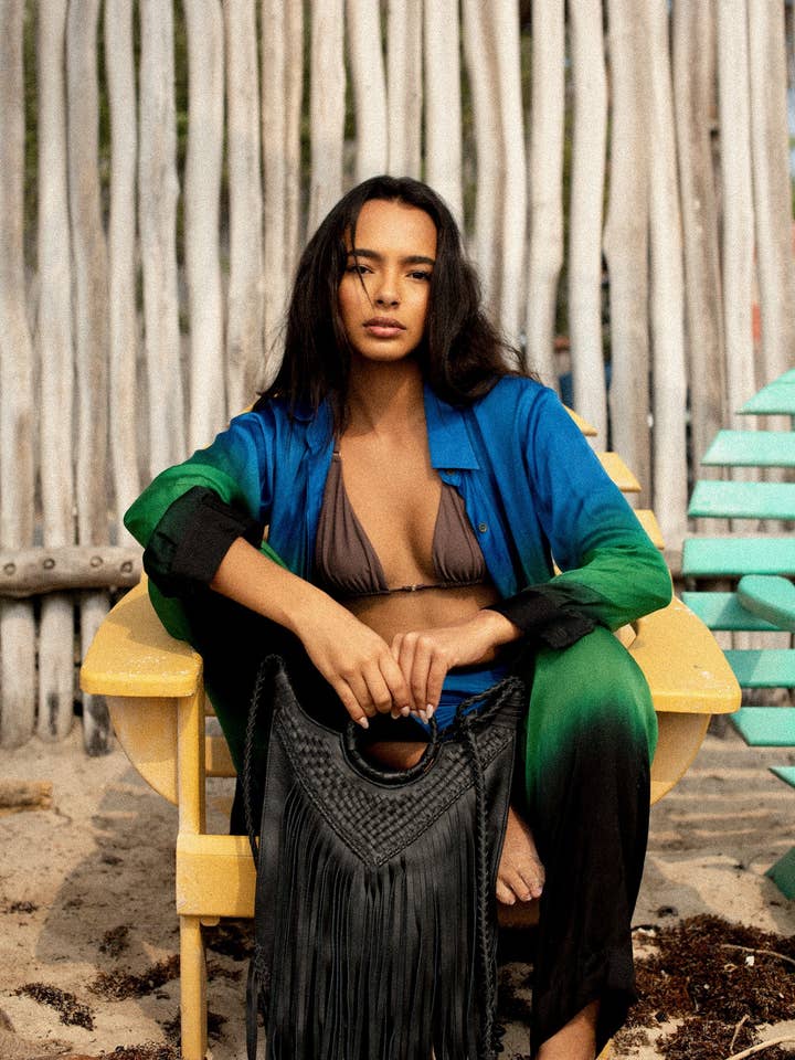 Frey Fringe Bag in Brown for wholesale by Shroud