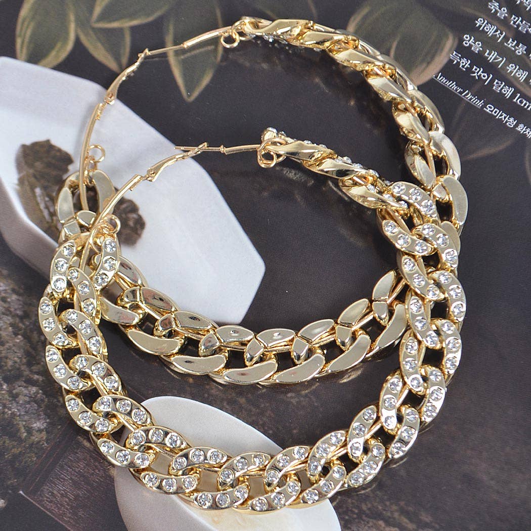 3AM BY H&D ACCESSORIES - Wholesale Hoop Earrings - 80mm Stoned Chain Hoop Earring2