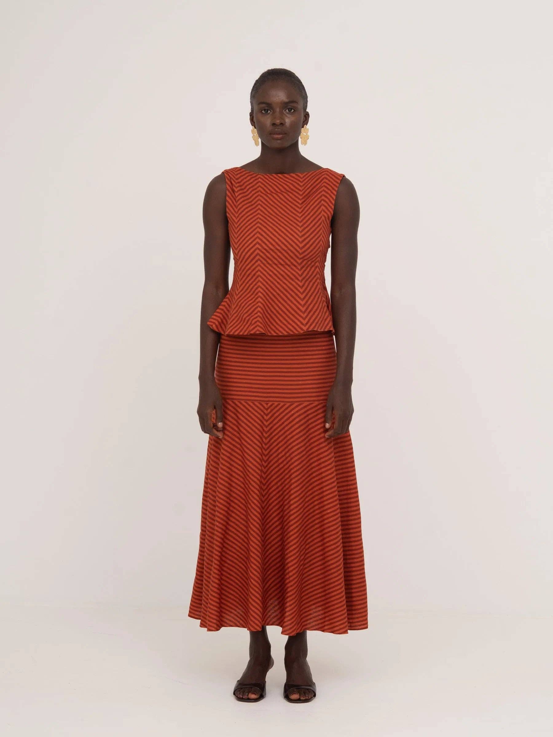 CARMEN SAYS - Vente Chemisier – femme - Haut d'occasion rayé rouge et orange Colombina3