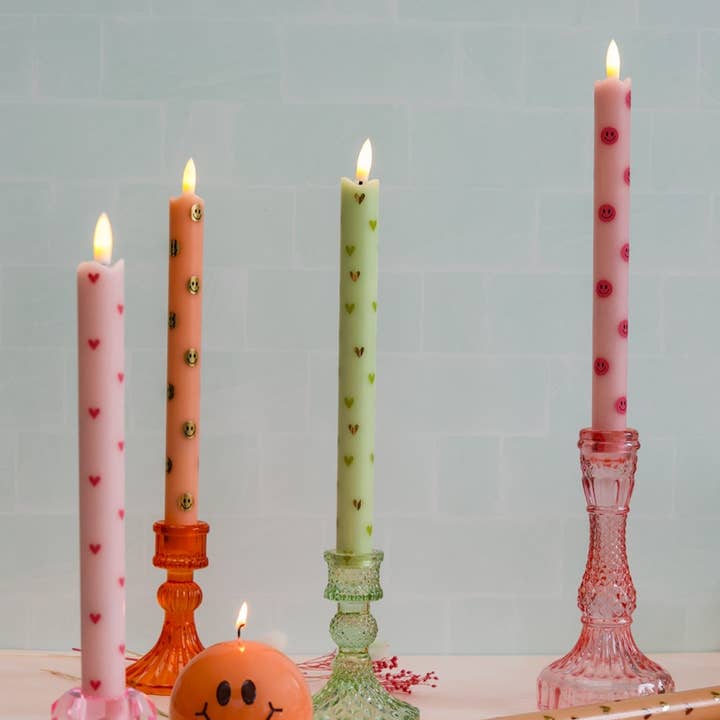 Aifcandles - Vendita all'ingrosso Candela senza fiamma - Candela a Colonna LED Smiley Rosa - Set di 24