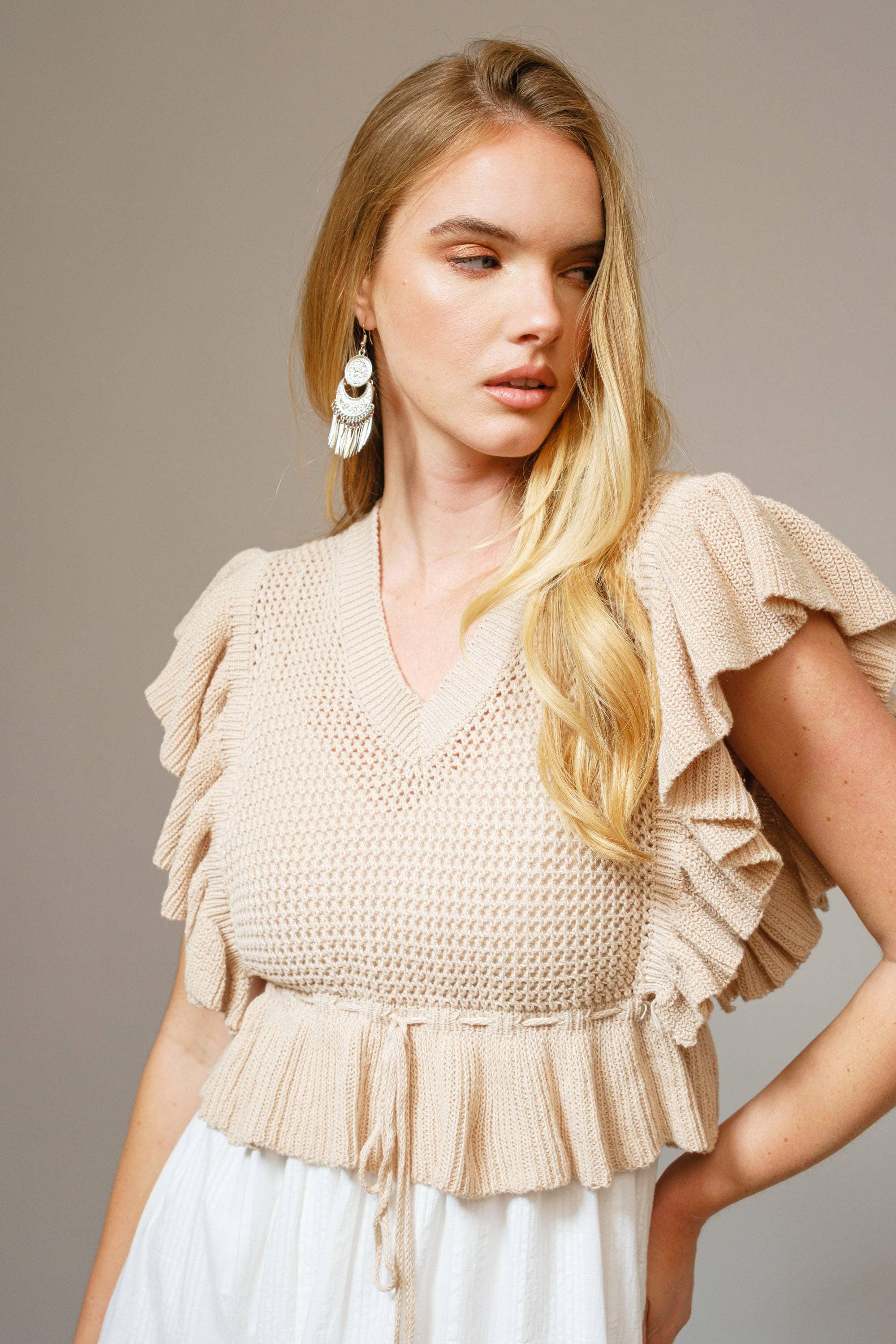 TAUPE 36828SET - Open Knit Embroidered Midi Dress Set for wholesale on Faire5