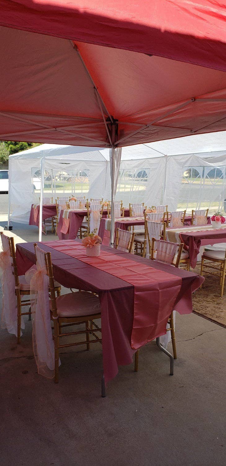 YOUR CHAIR COVERS - Wholesale Table Runner - 14 x 108 inch L'amour Satin Table Runner Coral1