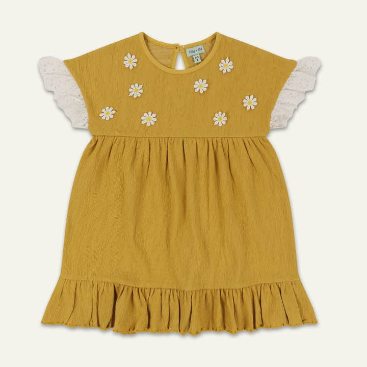 Yellow Floral Applique Dress for wholesale by Lilly and Sid