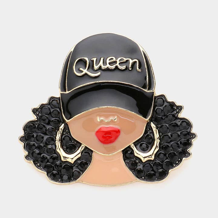 Sensibling Corp. - Wholesale Brooch - Enamel Queen Hat Afro Woman Pin Brooch0