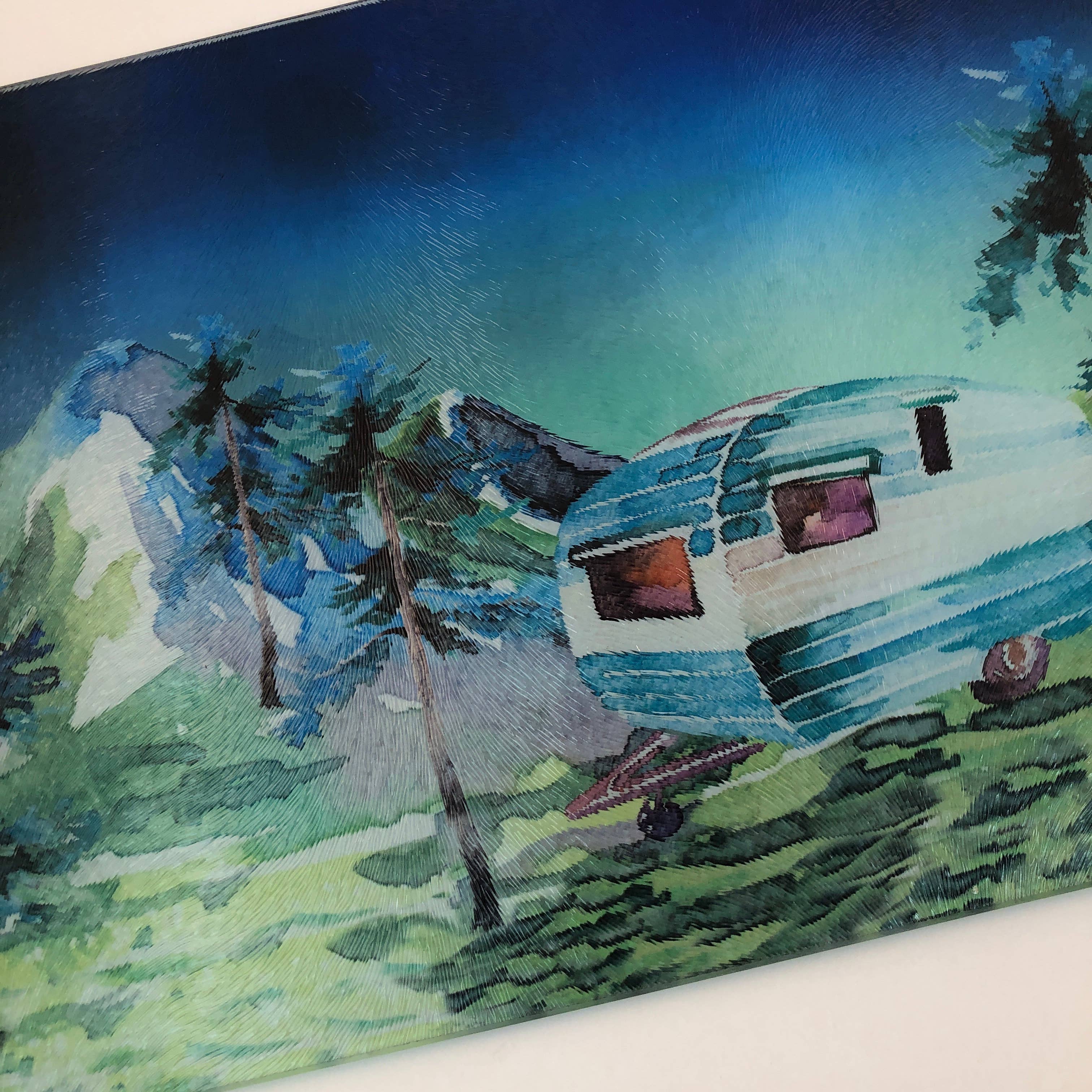GP Originals - Wholesale Cutting Board - Watercolor Camper - 11" x 8" Tempered Glass Cutting Board2