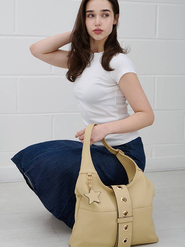 PEBBLED BUCKLE HOBO BAG for wholesale by Bessie London