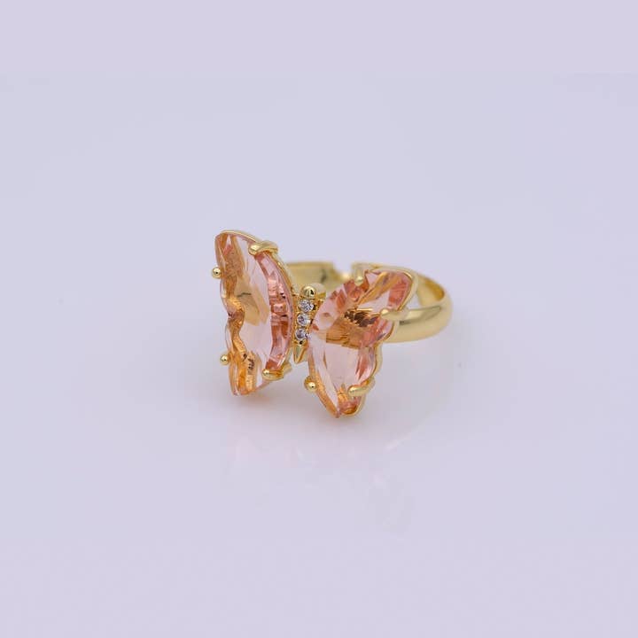 24K Gold Filled Citrine Peach CZ Butterfly Mariposa Ring | R160 for wholesale by Aim Eternal