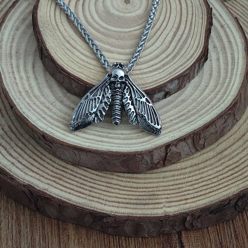SALINA TRADING INC - Wholesale Pendant/Charm Necklace - Vintage Gothic Skull Moth Pendant Necklace Alloy Chain3
