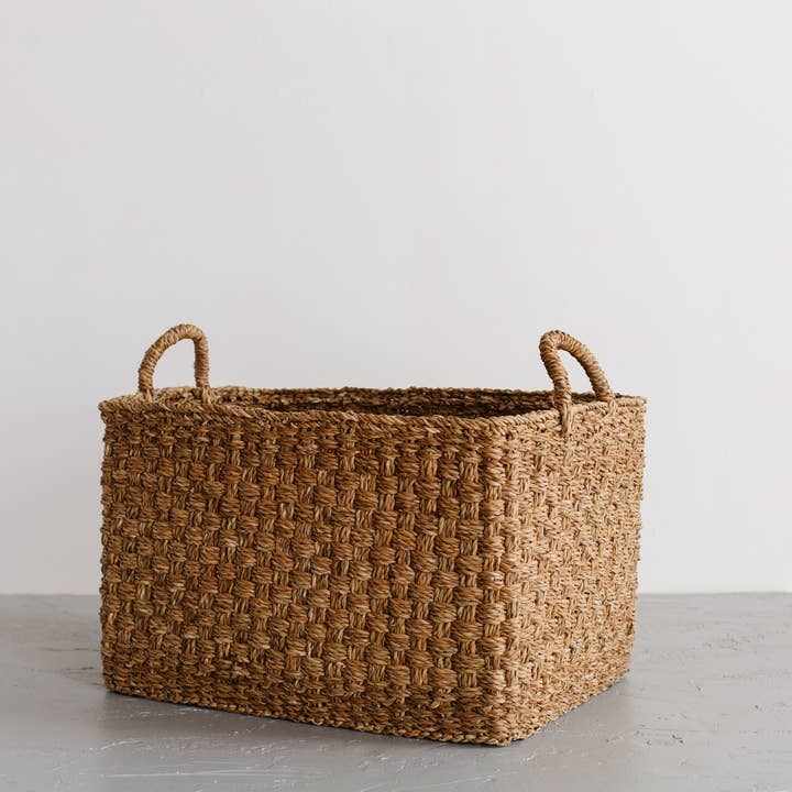 Will & Atlas - Wholesale Basket - Rectangular Floor Basket with handles, Harvest Chatai weave