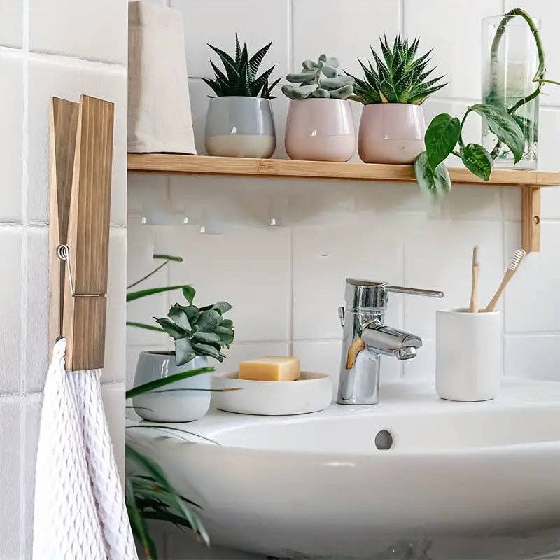 Huis Van Merken – wholesale Väggkrok – Skandinavisk design extra stor rustik handdukshållare i trä med krokar3