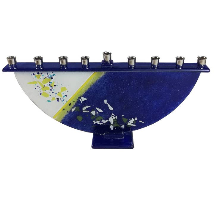 Calypso Chile - Wholesale Candle Holder - Fused Glass Menorah - Handmade - Judaica - Confetti Colors
