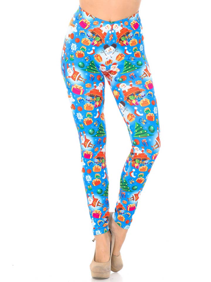 USA Fashion - Wholesale Fashion Leggings - Women's - Creamy Soft Festive Blue Christmas Leggings by USA Fashion™8