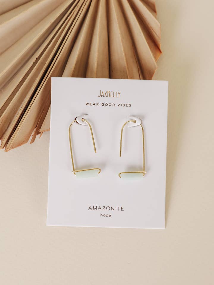 Drop - Amazoniet - Gouden oorbellen voor wholesale door JaxKelly