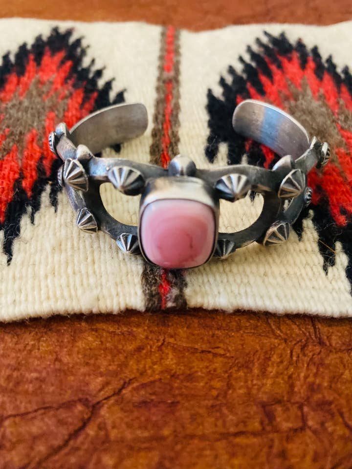 Navajo Queen Pink Conch Shell & Sterling Silver Cuff Bracelet By Chimney Butte for wholesale by Nizhonitradersllc