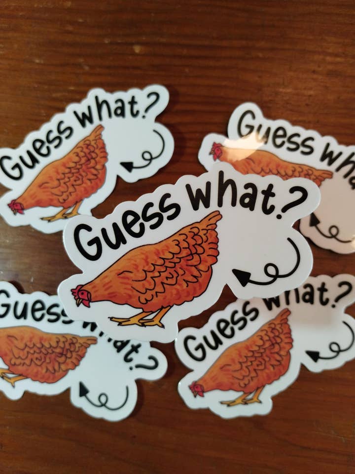 Guess What, Chicken Butt Humorous Sticker for Kids for wholesale by The Crafty Bookworm3