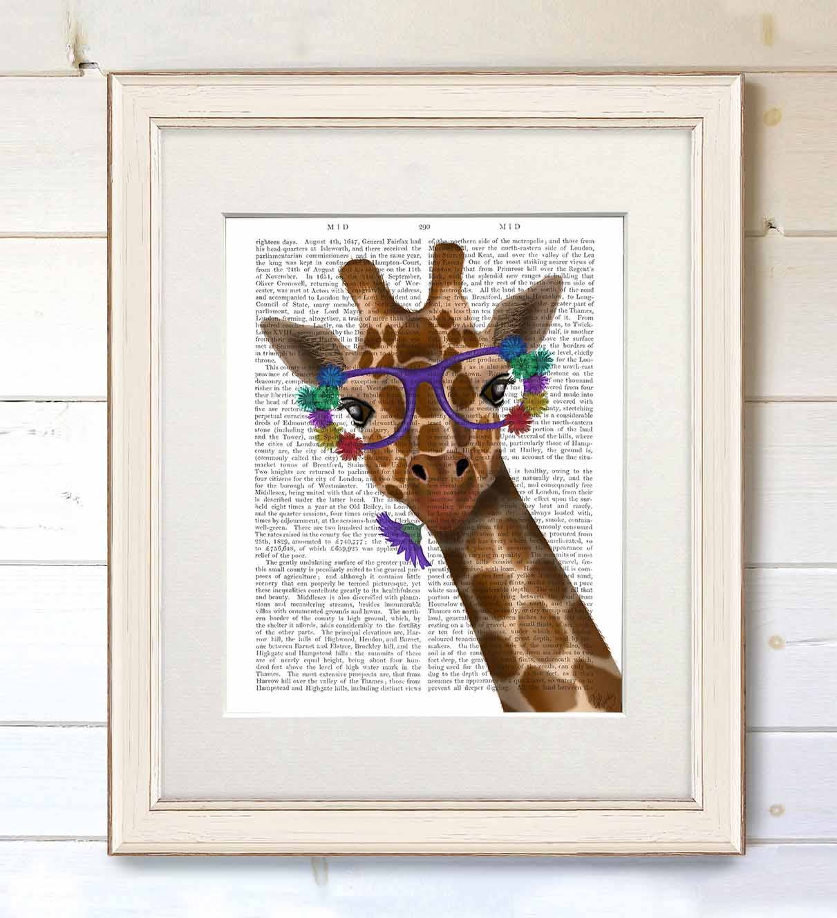FabFunky Ltd - Vente Affiche d'art - Lunettes Girafe et fleur 1, impression de livre1