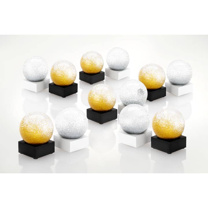 CoolSnowGlobes - Wholesale Snow Globe - Bling Mini Snow Globe Mixed Set of 12 (6 silver, 6 gold)