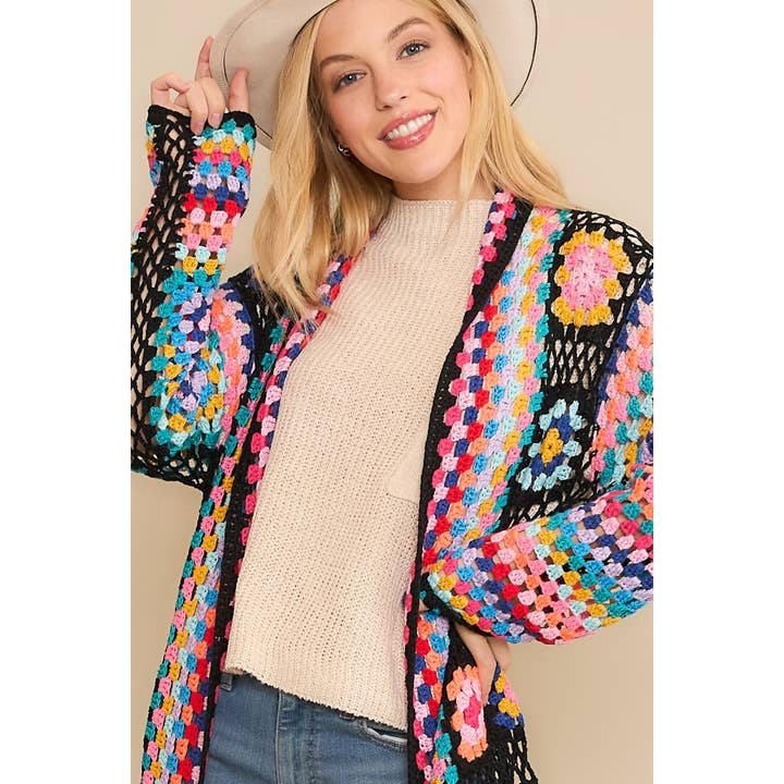 Sweet Generis - Wholesale Cardigan - Women's - COLORFUL CROCHET FRINGE CARDIGAN DUSTER