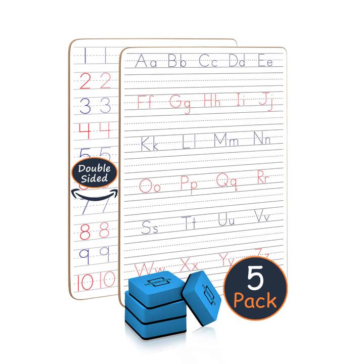 Paquet de 5 tableaux blancs de pratique de l'écriture manuscrite avec gommes 9 x 12 po pour la vente par Scribbledo