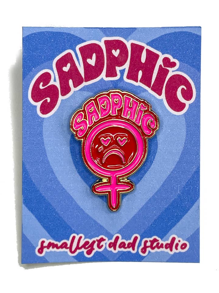 Sadphic Enamel Pin for wholesale by Smallest Dad Studio