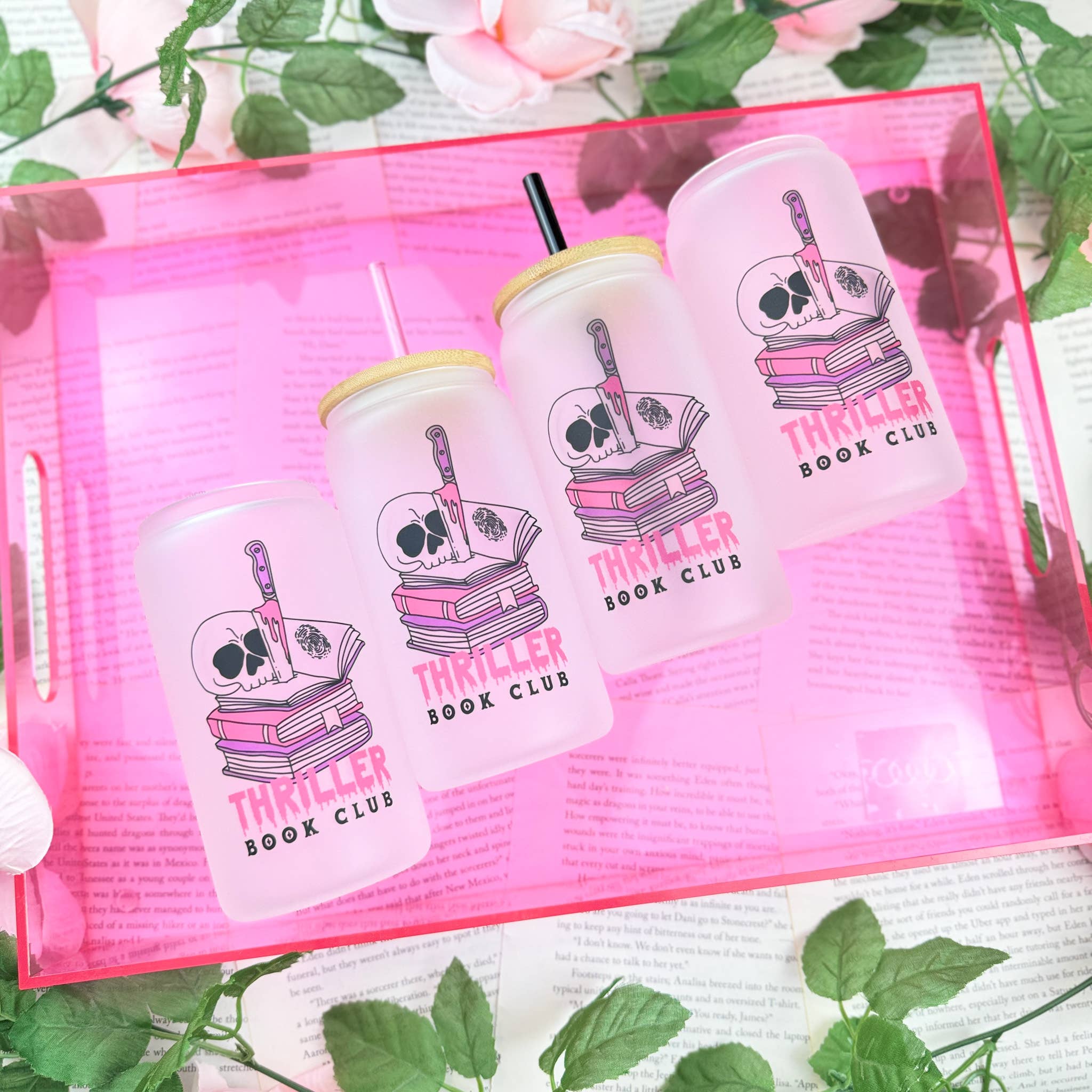 The Swoon Room – Copo/caneca por atacado – Taça de vidro fosco 16oz Thriller Book Club1