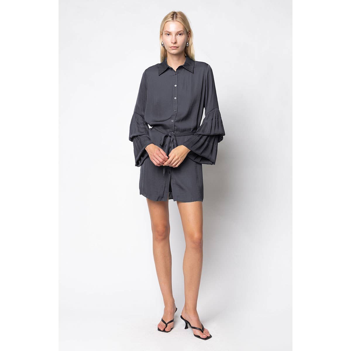 Naked Zebra - Venta al por mayor Vestido - Mujer - Minivestido camisero con mangas acampanadas12