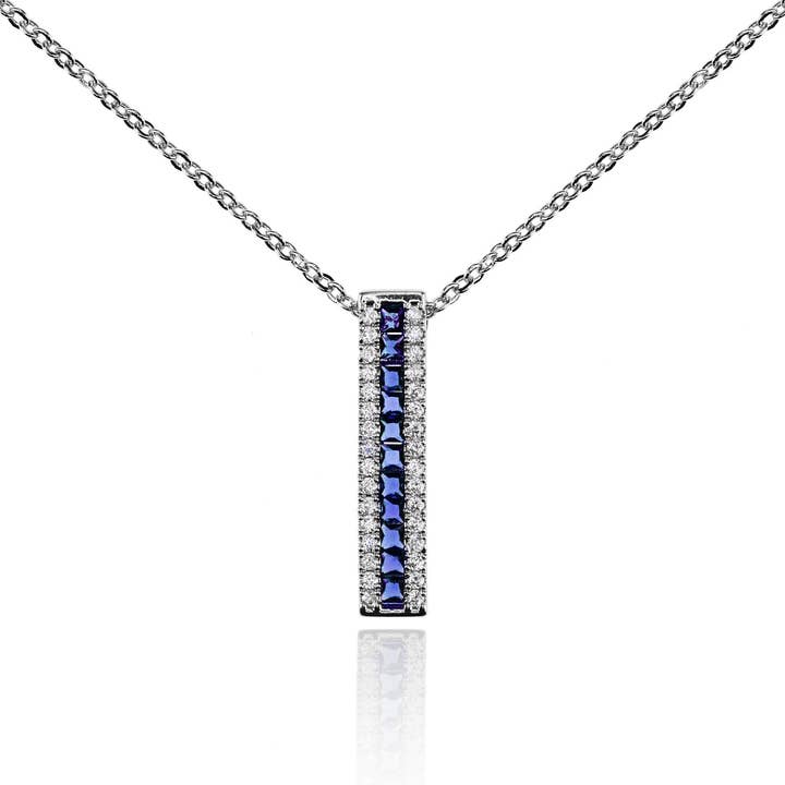Bar Pendant Necklace with Blue Cubic Zirconia Stones for wholesale by Namana
