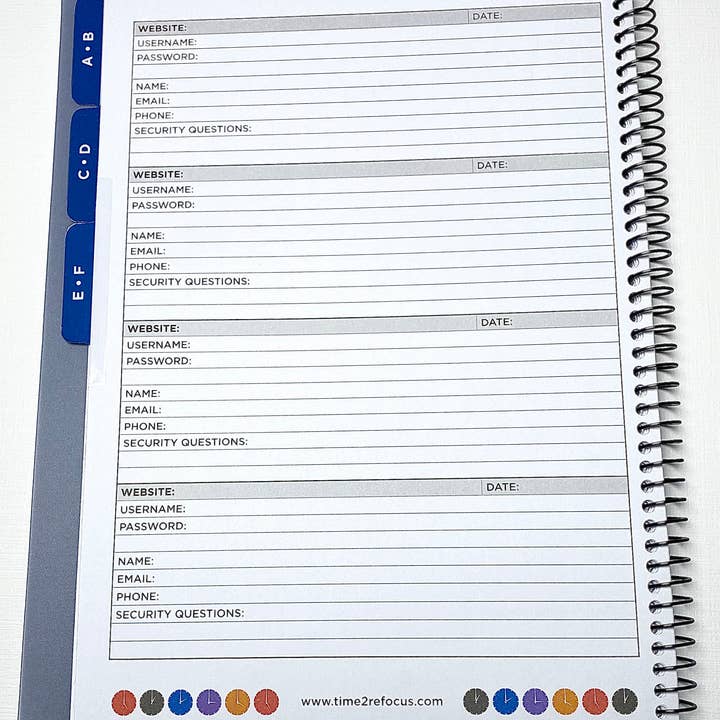 RE-FOCUS THE CREATIVE OFFICE - Wholesale Journal/Diary - Large Password Keeper Journal with Alphabetical Tabs