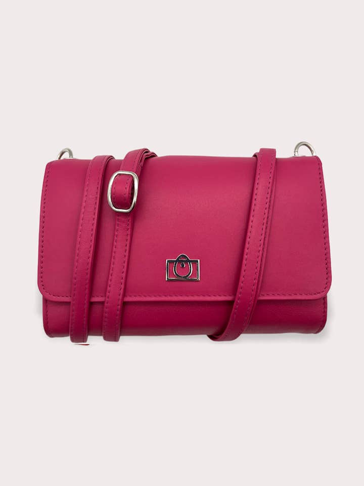 IMPIBAG Travel Magenta - Bolsa compacta de couro genuíno com alças removíveis por atacado de IMPIBAG
