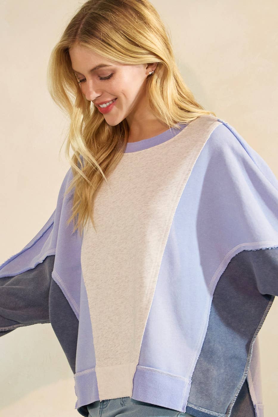 mittoshop - Wholesale Sweatshirt - Women's - MINERAL WASH COLOR BLOCK DOLMAN SLEEVE PULLOVER9