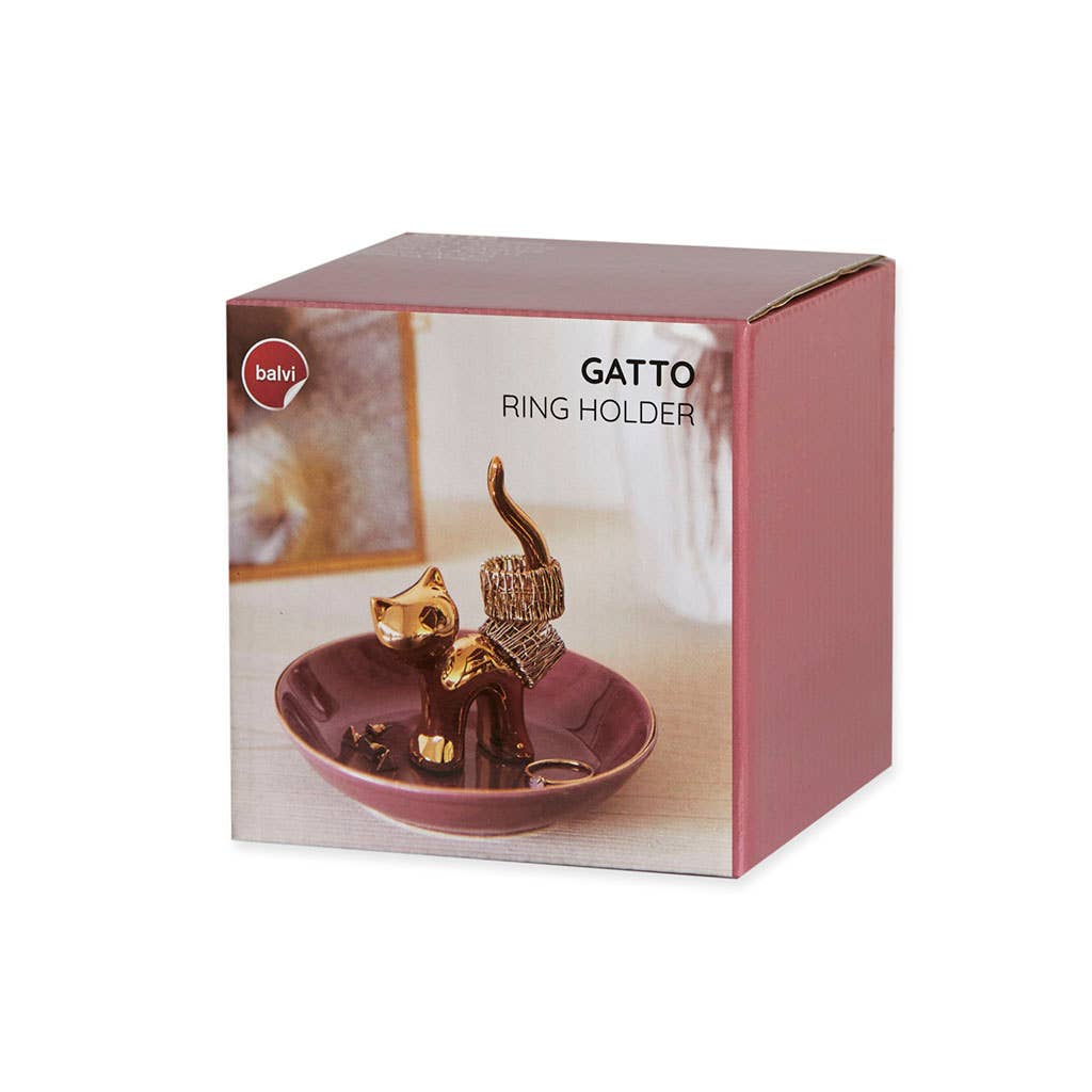 Balvi - Venta al por mayor Joyero de plato - Porta anillos,Gatto,dorado,porcelana3