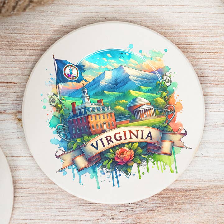 Virginia - Colorful Watercolor Ceramic Coasters for wholesale by Blue Ridge Mountain Gifts