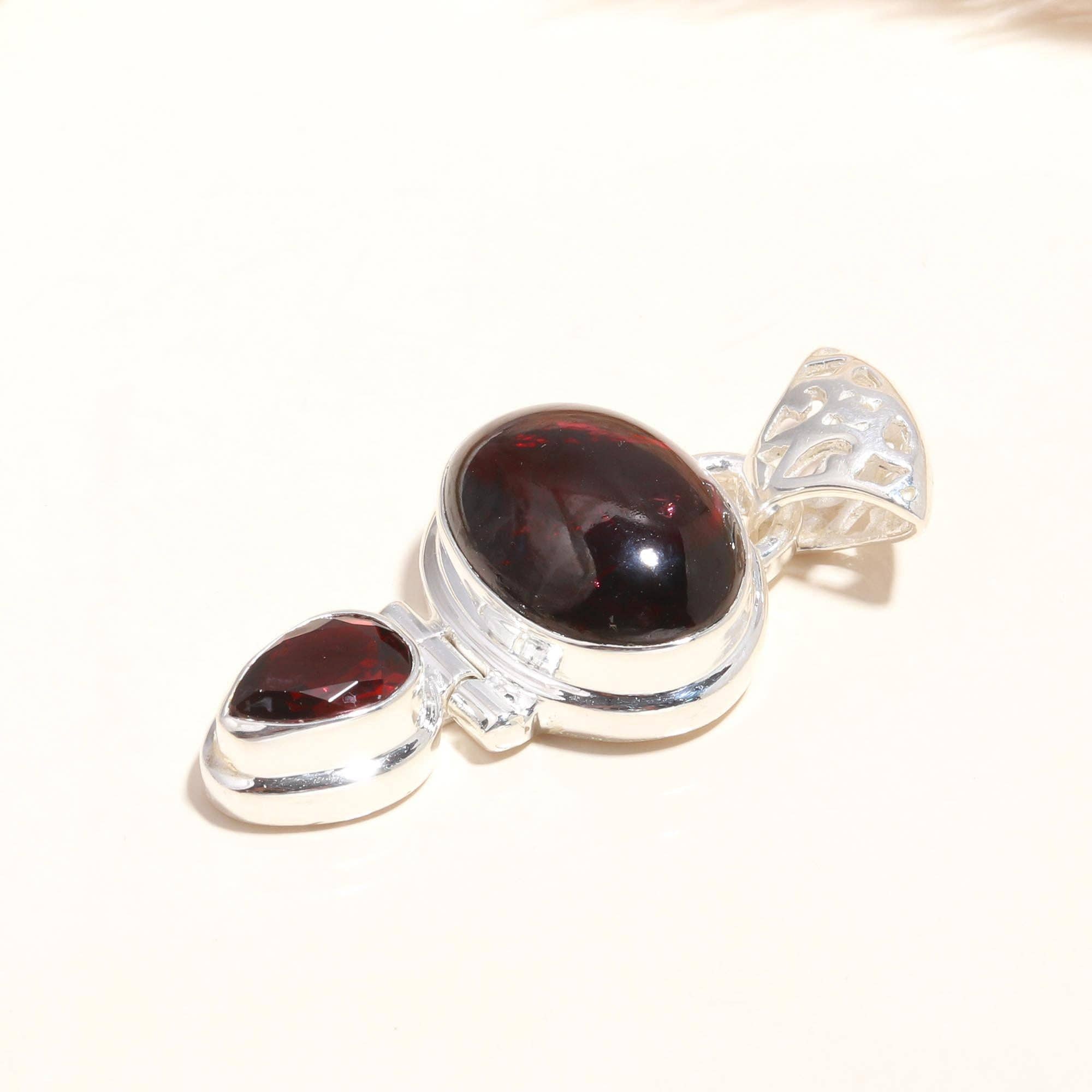 AG 925 JEWELLERY - Wholesale Individual Charm/Pendant - 925 Sterling Silver Red Garnet Statement Pendant3
