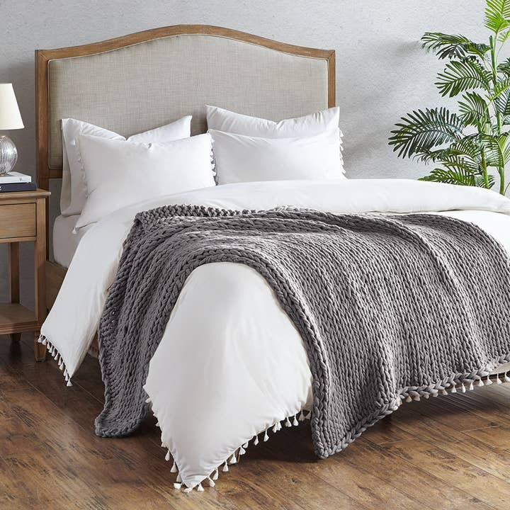 Olliix - Wholesale Throw Blanket - Handmade Chunky Double Knit Throw Blanket, Dark Grey