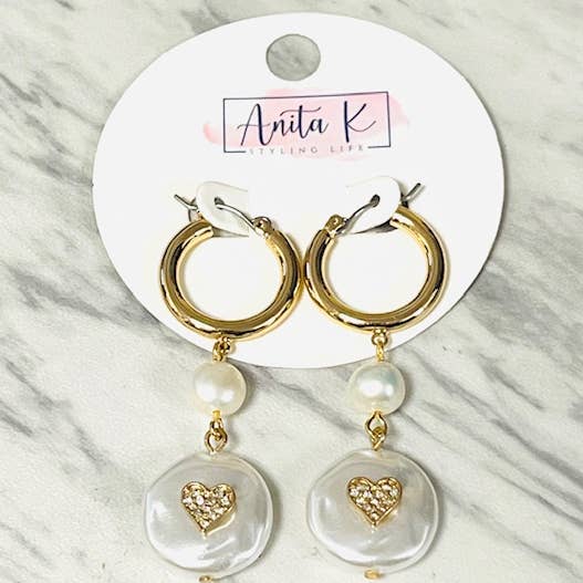 Crystal Heart & Pearl Drop Hoop for wholesale by Anita K By Blushing Pink