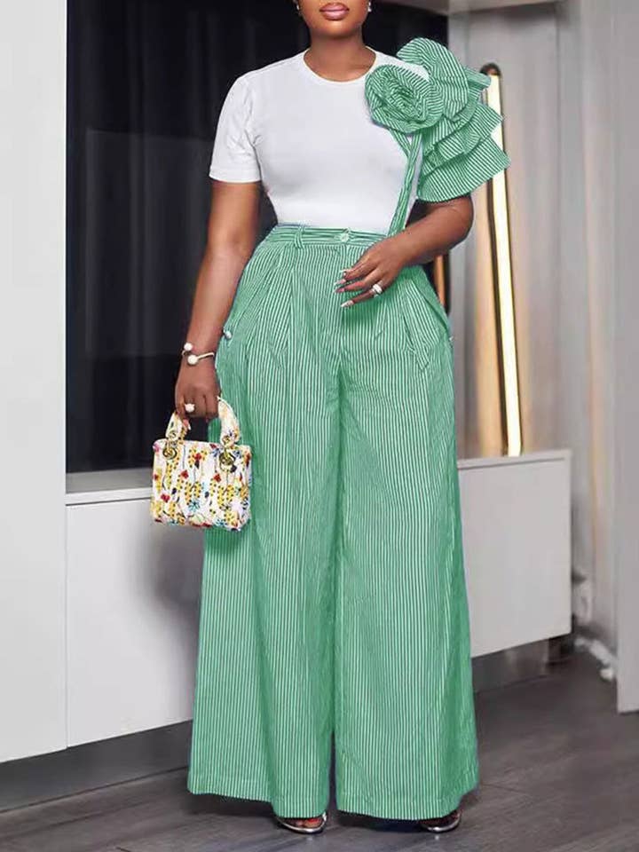 Striped Crew Neck Wide-Leg Set for wholesale by Aria Romance