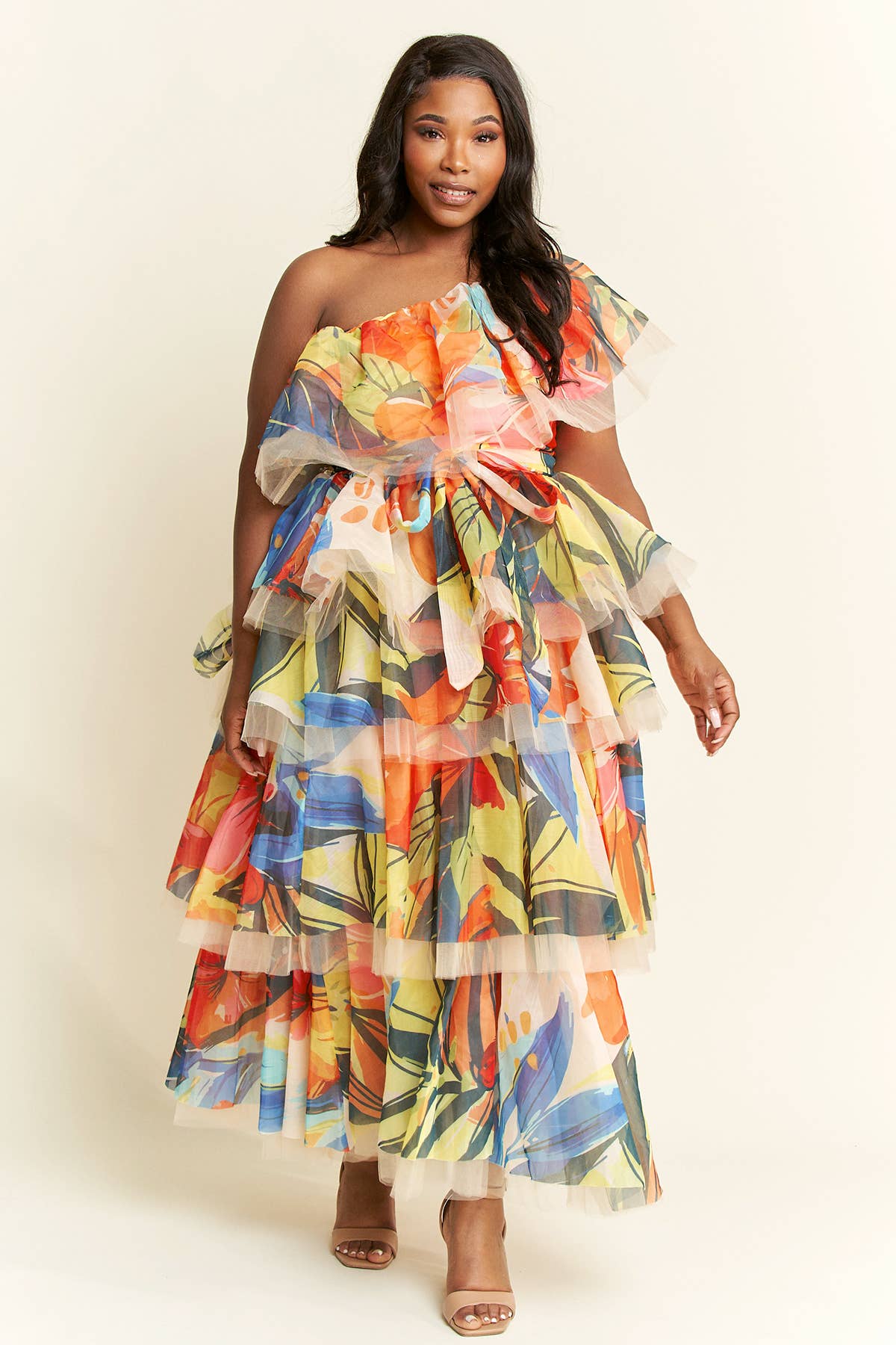 Namatt Design - Wholesale Top & Skirt Set - Women's - Plus One-Shoulder Ruffle Top & Maxi Ruffle Skirt Set18