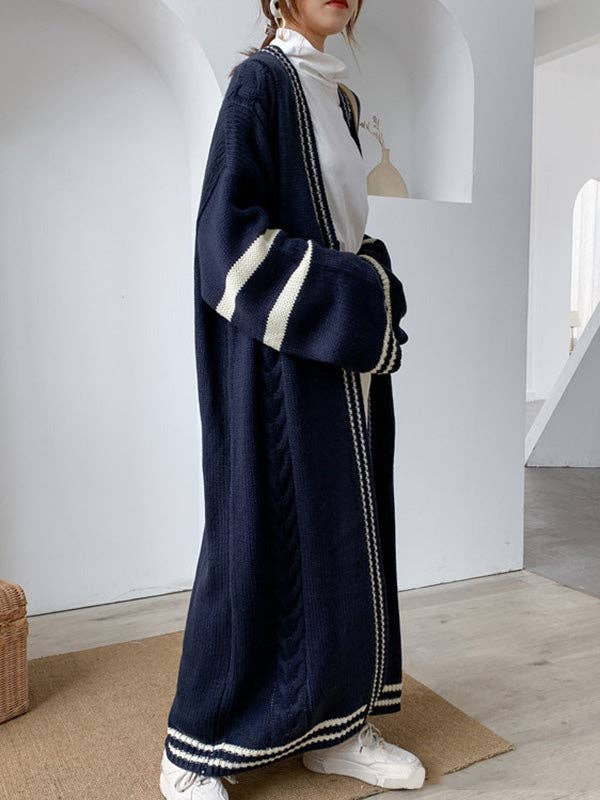 Sheer Trend - Vendita all'ingrosso Cardigan - Donna - Cappotto cardigan a righe in colore a contrasto Urban Loose11