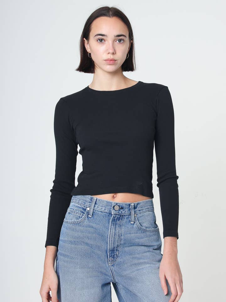 Essentiel ribbet langærmet crop top for engroshandel hos Noend Denim
