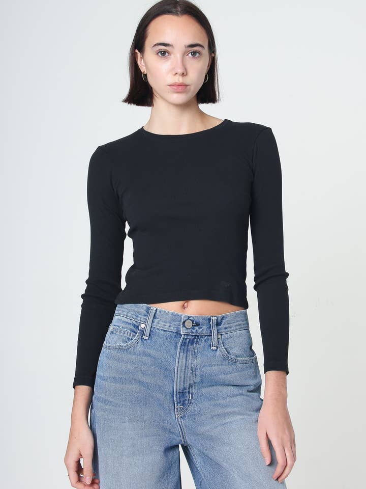 Essential Ribbed Long Sleeve Crop Top for wholesale by Noend Denim