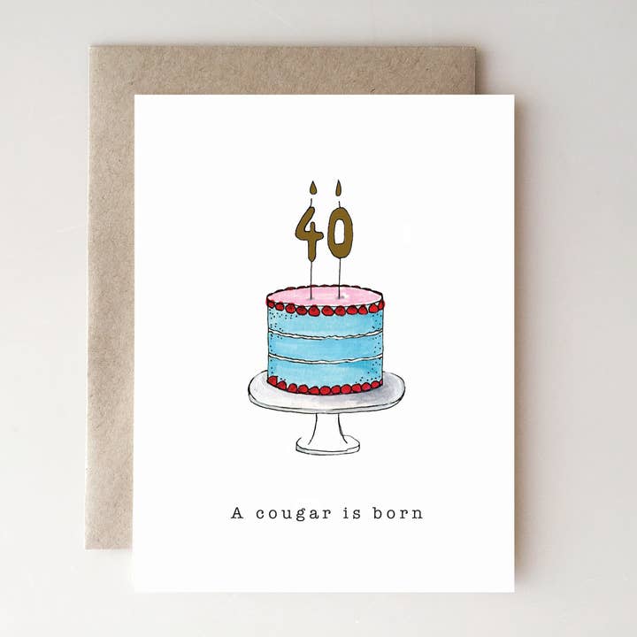 40th Birthday Cougar Card with cake for wholesale by A v E H d e s i g n s