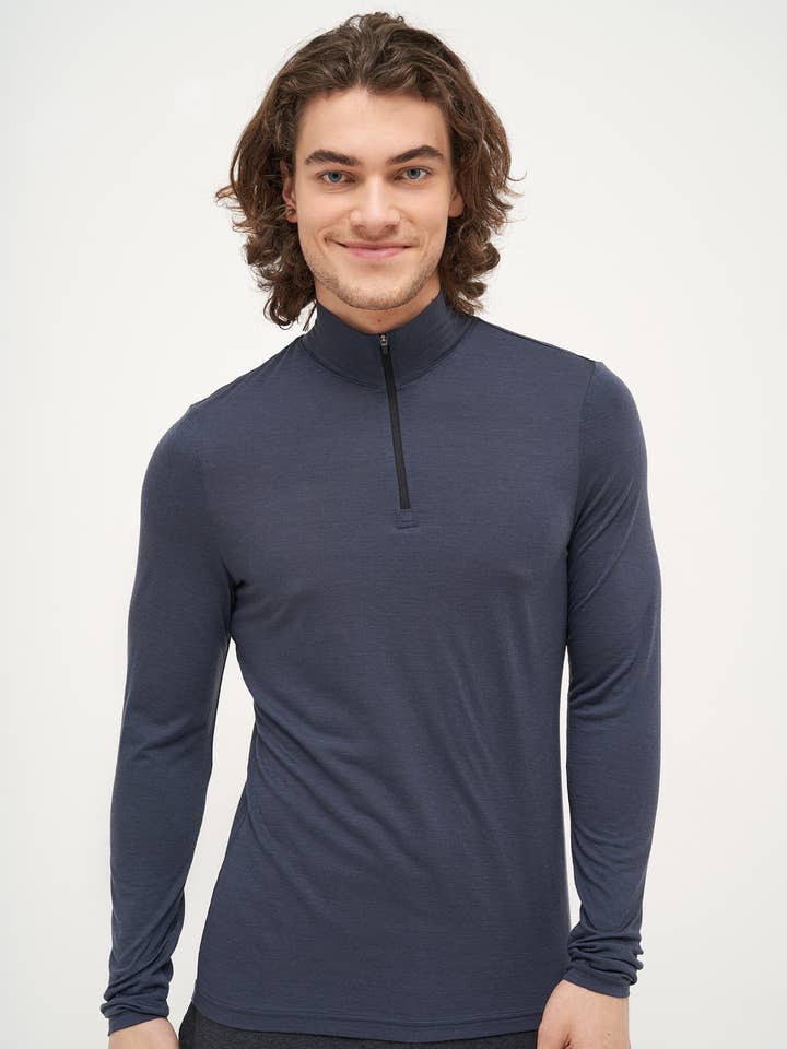 Pullover con zip a collo alto in lana merino da uomo per la vendita all'ingrosso da parte di linenease