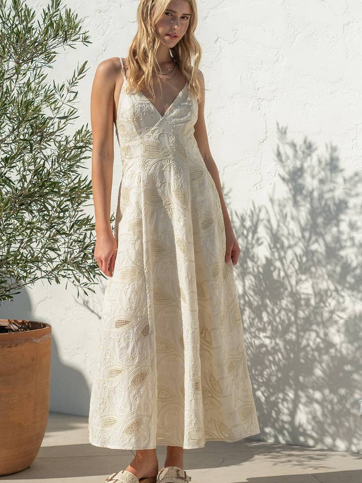 IM8749 - Embroidery Tie Back Maxi Dress for wholesale by ILLA ILLA