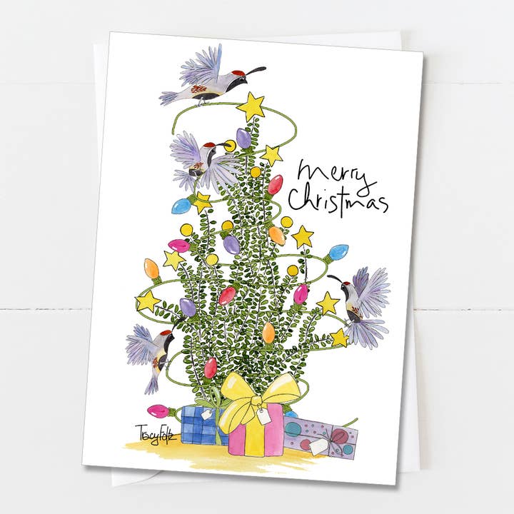 Zinnia Sky Studio LLC - Wholesale Christmas Card - Whimsical OcotilloTree Christmas Card