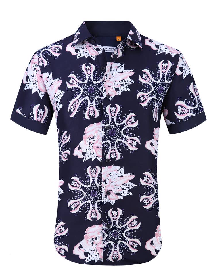 Suslo Floral Printed Short Sleeve Button-Down Shirt #520-10 for wholesale by Suslo Couture